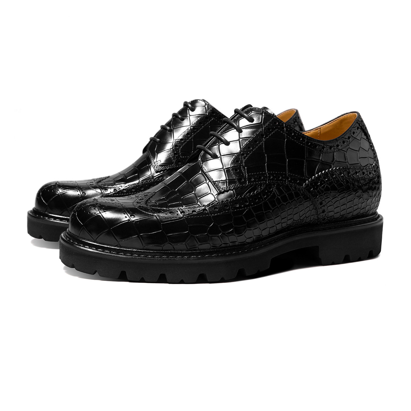 thomwills威世皮鞋男布洛克鳄鱼纹商务正装内增高厚底圆头德比鞋