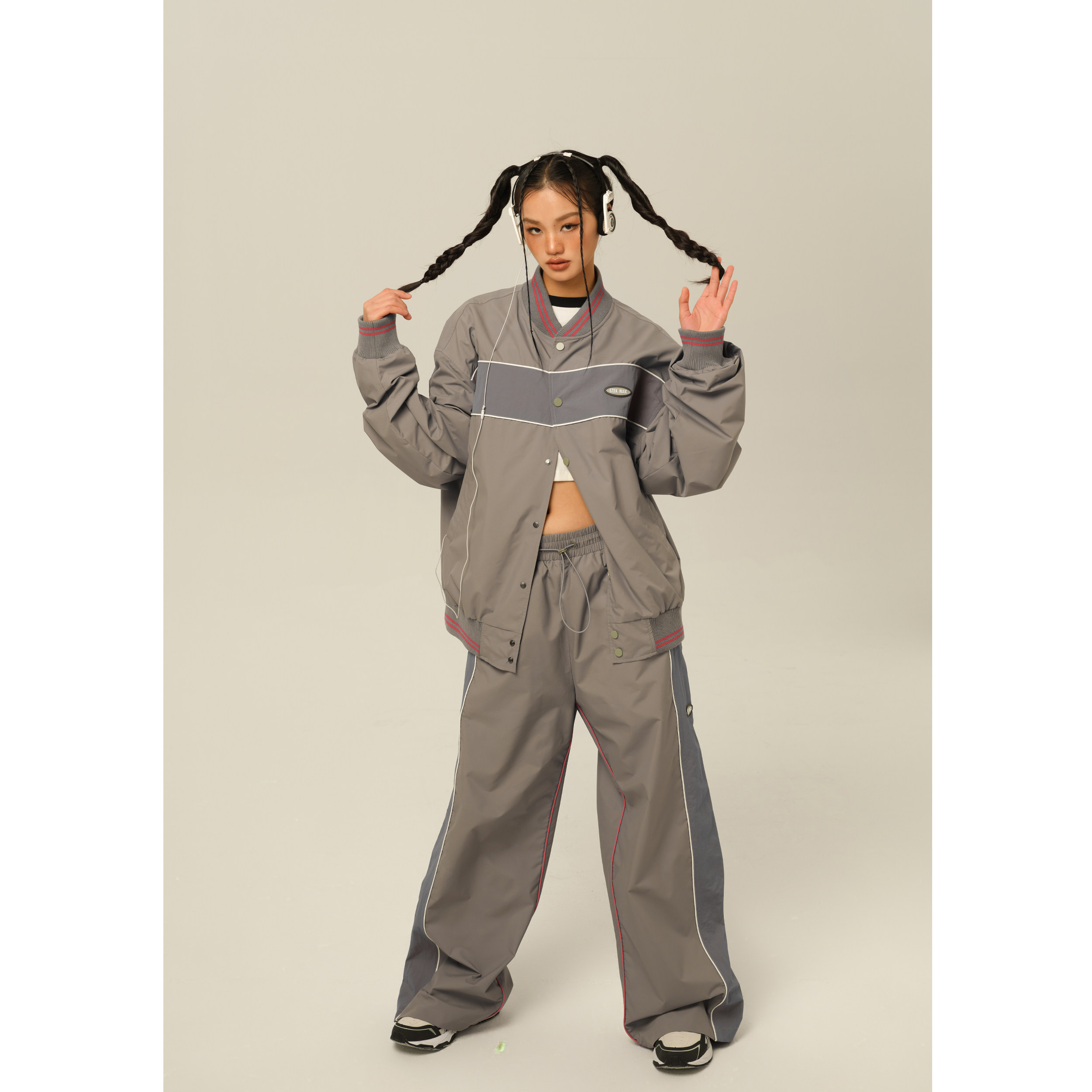 ezek美式复古夹克棒球服外套长裤两件套休闲运动风套装女潮牌春季