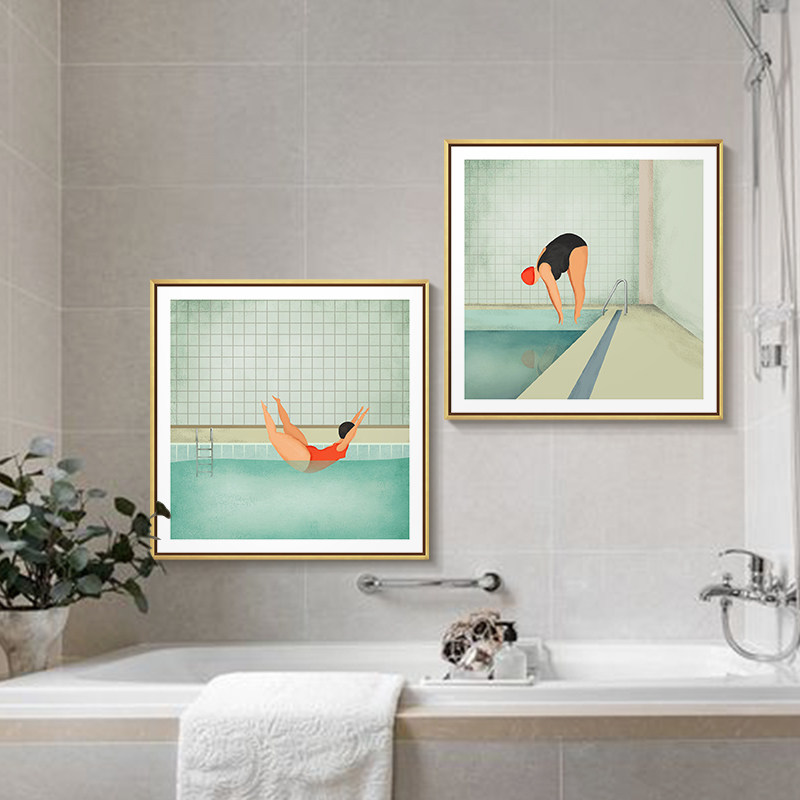 现代简约北欧卡通动漫防水装饰画卫生间铝板壁画正方形浴室组合挂