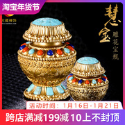 Pure copper yellow treasure vase ornaments Small Tibetan esoteric Buddhist vase pot Buddhist eight auspicious dragon king vase