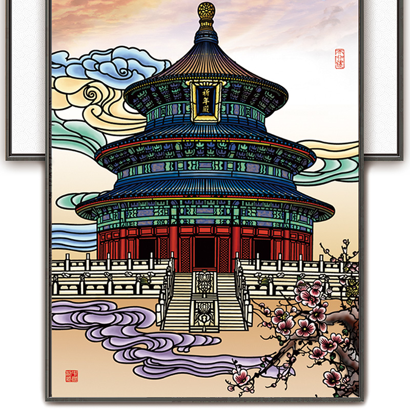 天坛祈年殿丝绸剪纸传统手工艺品挂件中国风客厅装饰高端艺术礼品