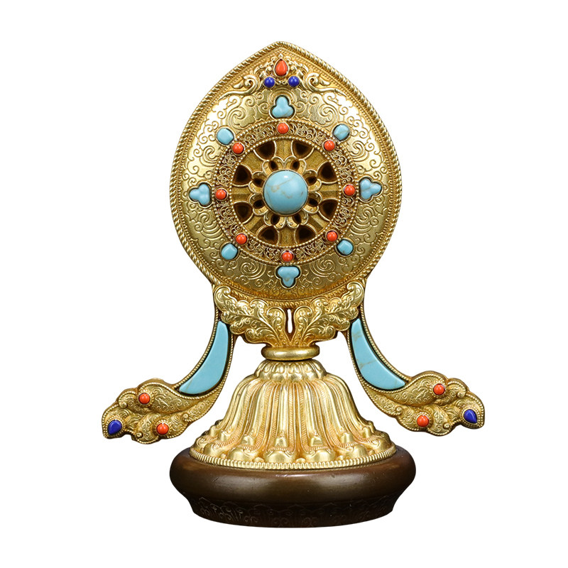 藏密坊 慧宝金轮宝b款小号佛堂桌面摆件供品黄铜八吉祥法轮宝家用