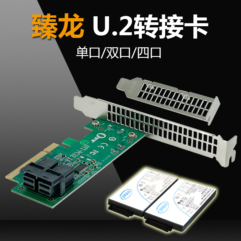 臻龙NVMe固态转接卡X16 U.2转PCIE转MVMe扩展卡SSD双口X8X4扩展坞