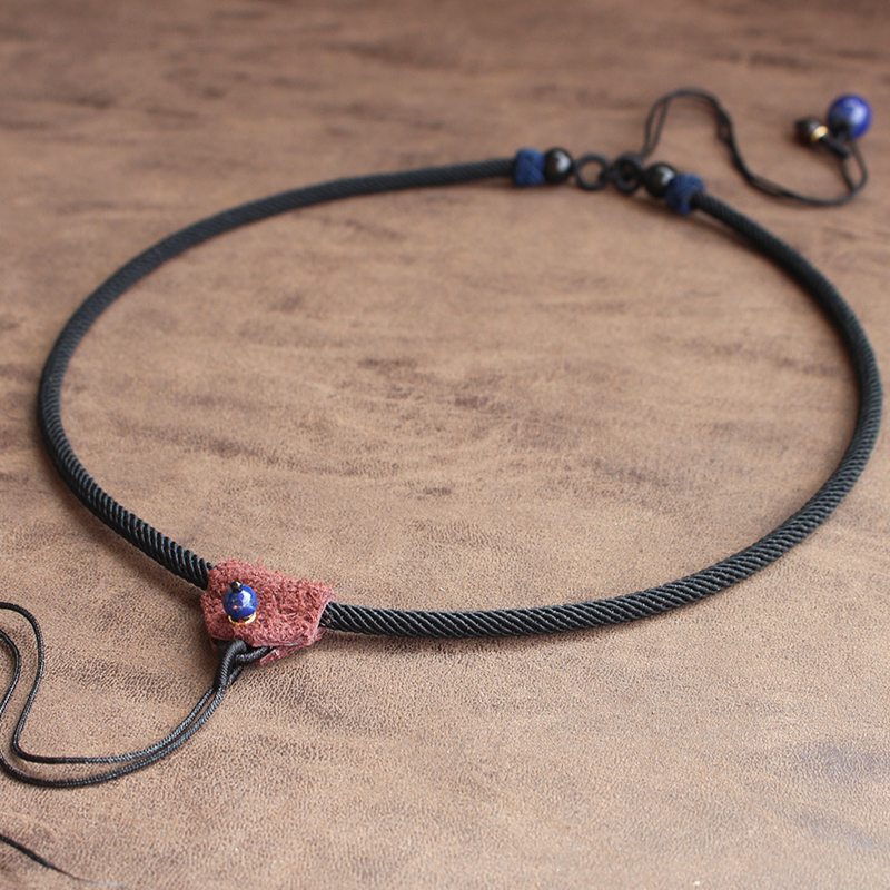 原创吊坠配绳复古配链挂绳男女款牛皮头纯黑色玉佩粗款优质项链绳