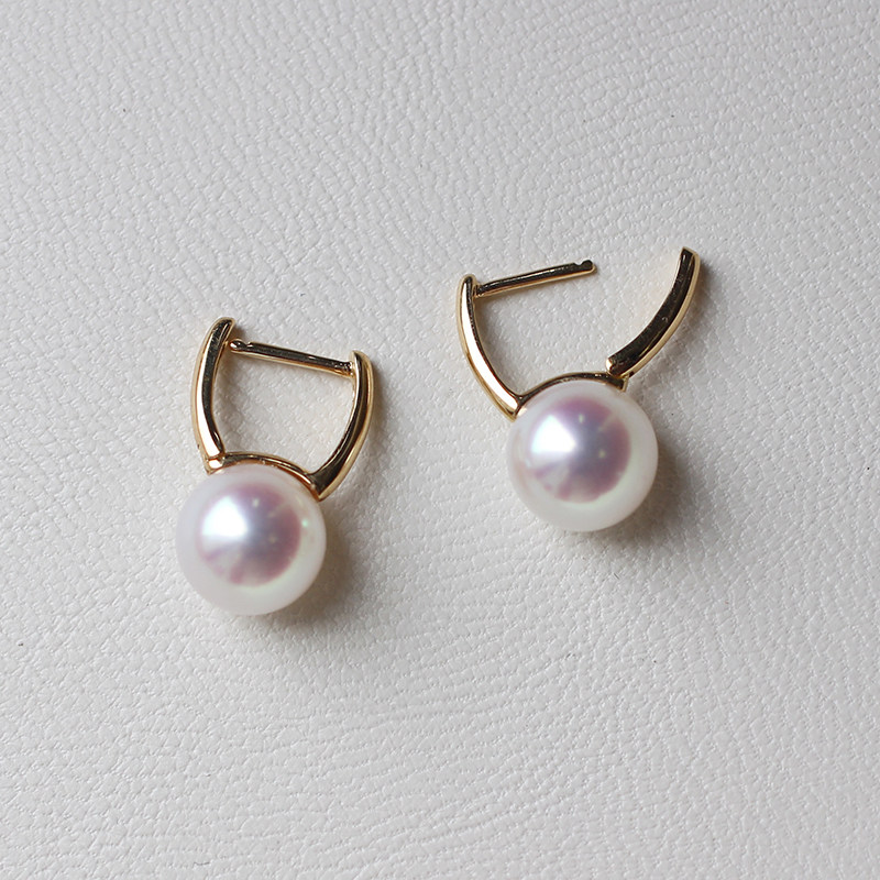 akoya日本海水珍珠耳环 18k金几何三角形耳钉耳坠 三颗珍珠耳环女