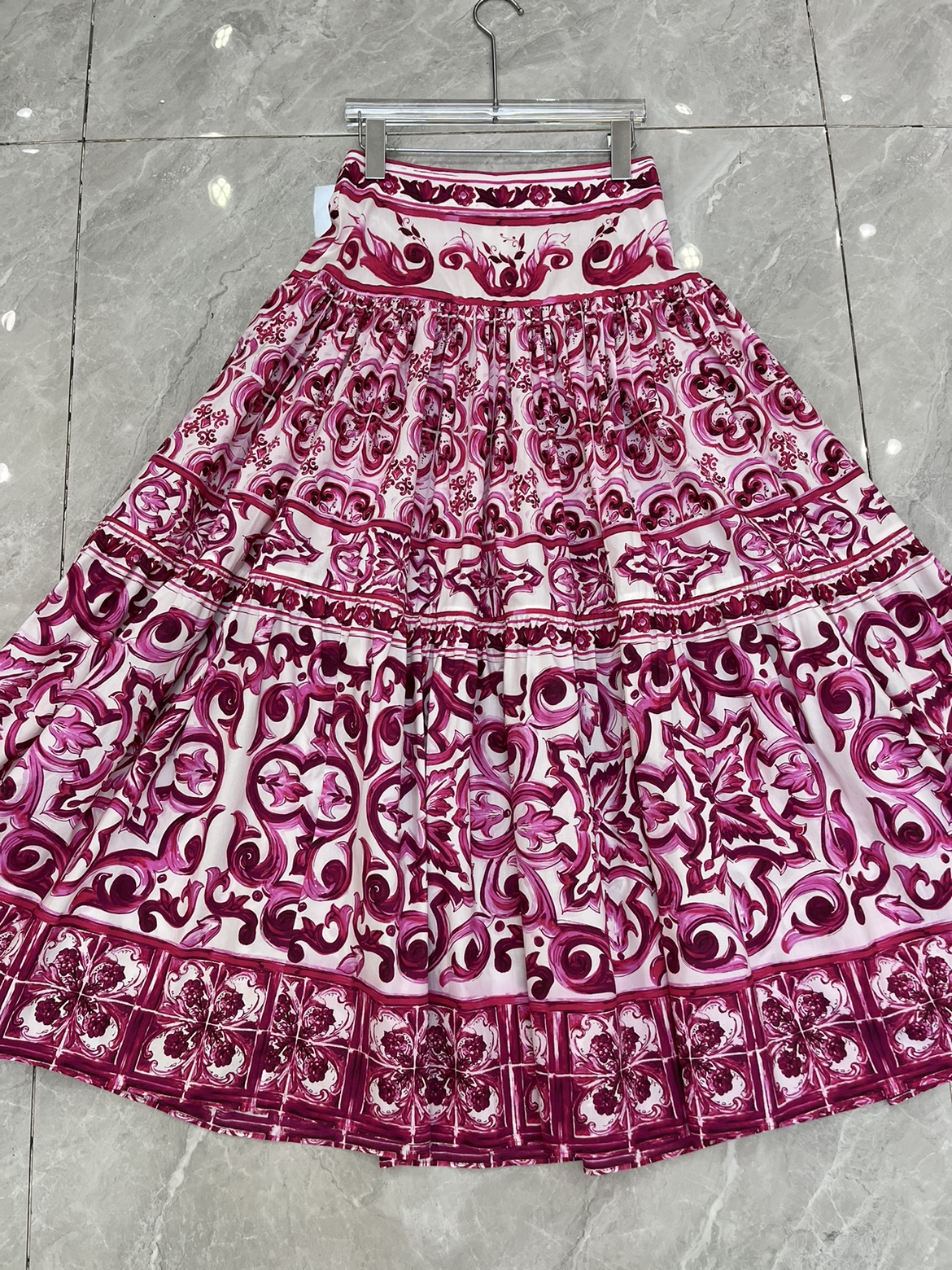 欧美时尚女神D家棉布印花高腰大摆1米长款半身裙优选好品质