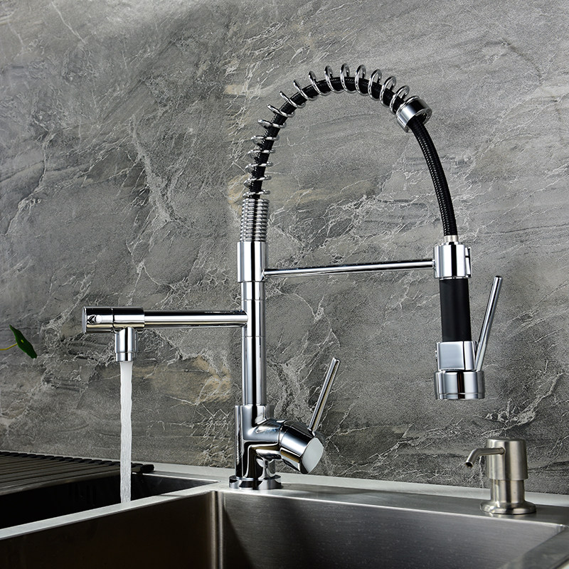 美式高压抽拉弹簧厨房水龙头冷热全铜多功能高品质双出水_5折现价465