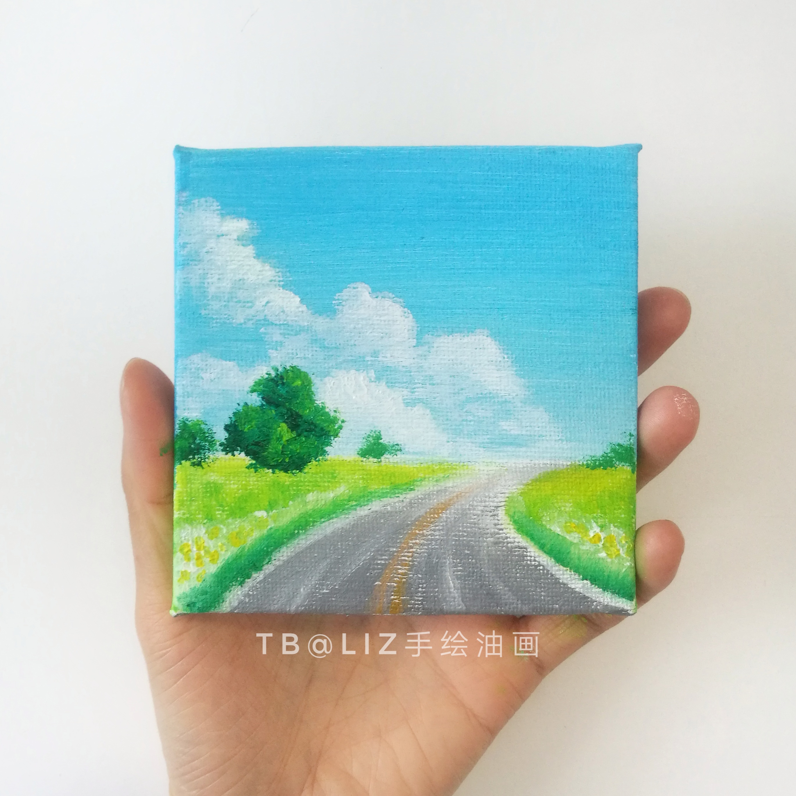 迷你小油画原创手绘田园风景乡村田野油菜花清新文艺桌面摆件装饰