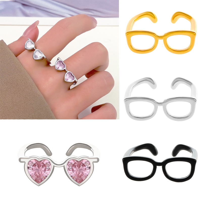 日韩ins童趣迷你小眼镜戒指时尚创意小众设计开口不规则情侣指环