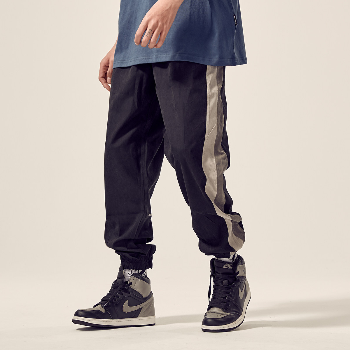 男道夏季新款美式街头宽松休闲裤男青年撞色运动束脚裤潮牌男裤子