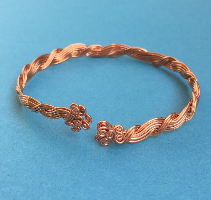 copper㊣美国代购 手作迷人特色复古开口可调铜线编织手镯手链——尖