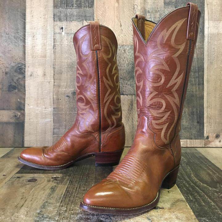 券大全—cowboy美国代购∞古着经典复古棕色刺绣真皮牛皮西部牛仔靴子