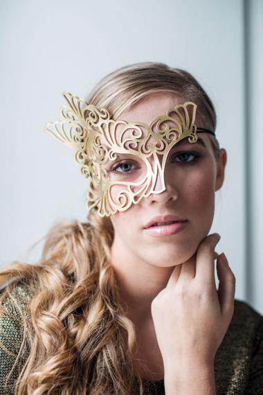 leather㊣美国代购手作梦幻美丽洛可可风格半面罩金色皮革面具