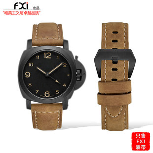 fxi表带【手工定制】适用沛纳海Panerai PAM441 PAM11手表表带磨砂疯马皮真皮拉丝表带22 24 26mm只售fxi表带