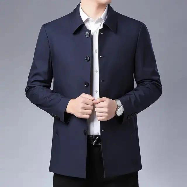 新款高档男士春秋时尚商务外套中年夹克爸爸装中长扣风衣气质正装