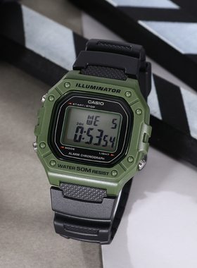 卡西欧学生运动防水时尚潮流复古方块数字手表男w-218h 3a 1a