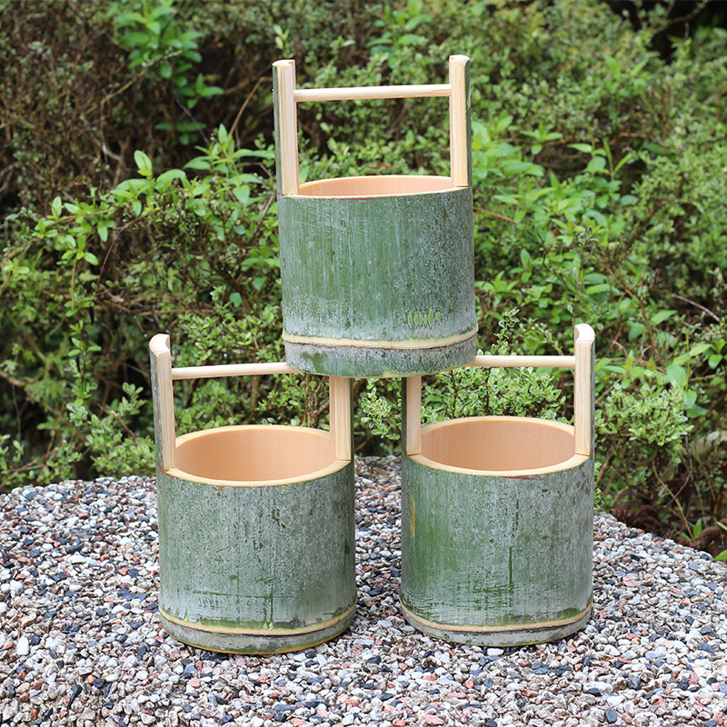 创意竹筒水桶竹筒花盆儿童玩具竹制手提竹子水桶新鲜竹器毛竹制品