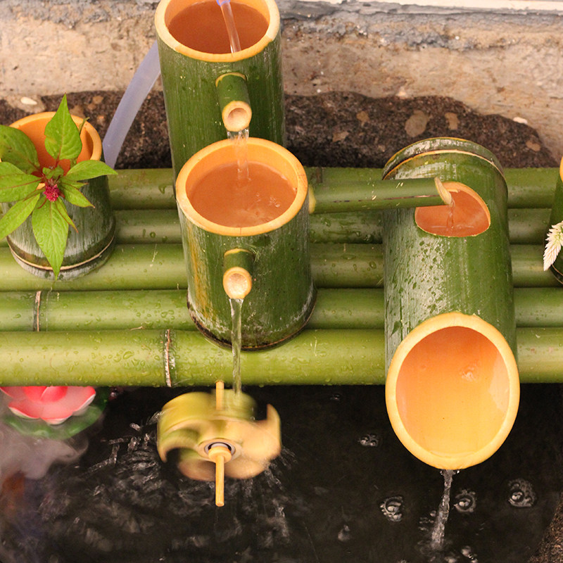 竹筒流水器摆件竹子养鱼池过滤器庭院太阳能不用电水循环系统自动