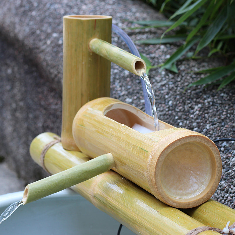 竹子流水器竹筒水缸过滤器养鱼缸自动太阳能水循环系统摆件不插电