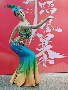 民族傣族舞蹈孔雀羽毛头饰女表演出夸张儿童小鸟尾巴立翘起来发夹