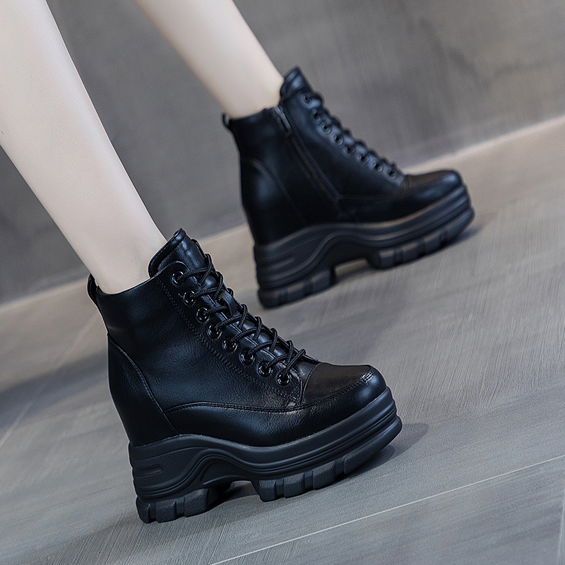 内增高马丁靴女2021年新款百搭英伦风女靴8cm小个子网红坡跟短靴