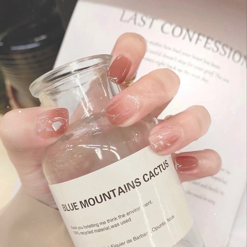 成品甲片手工定制穿戴甲短款果冻色美甲珍珠晕染假指甲穿戴式甲贴