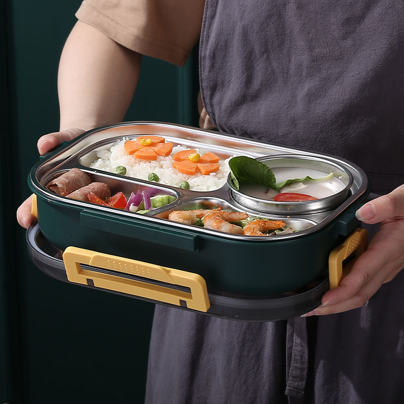学生304不锈钢分格饭盒密封汤碗上班族便当盒保温防烫分隔型餐盒