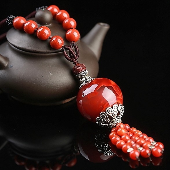 50.78克(含珠绳重)【精品火焰纹】天然南红玛瑙大圆珠吊坠