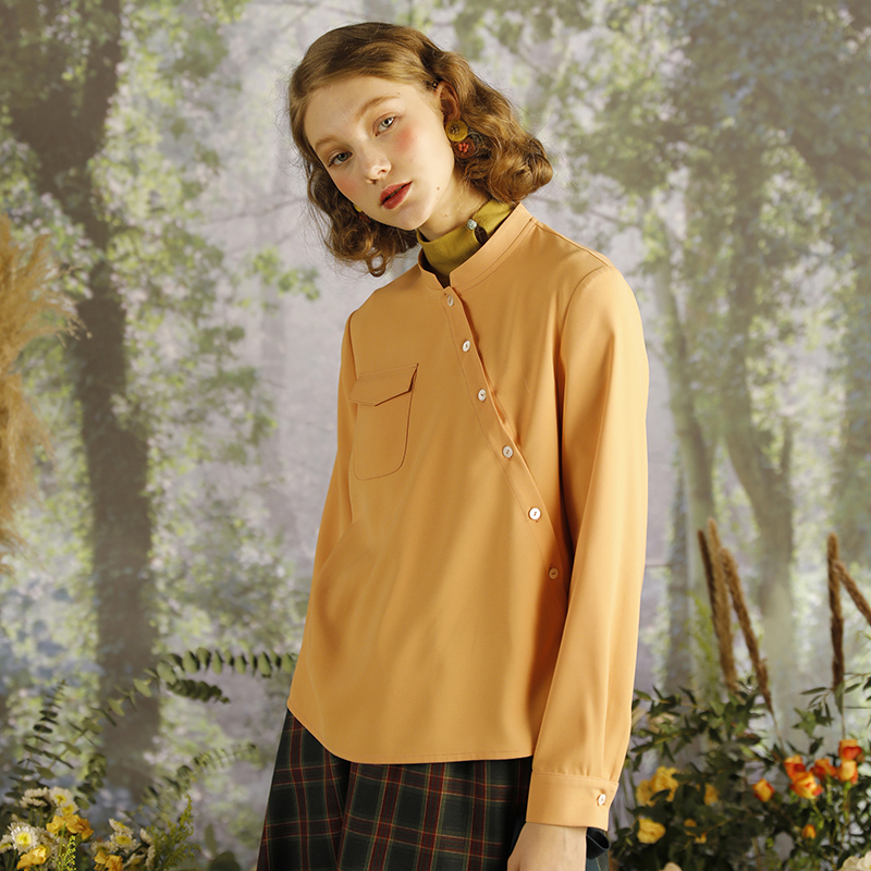 MintCheese独立设计 新春轻国风奶油橘子立领斜门襟设计感衬衫