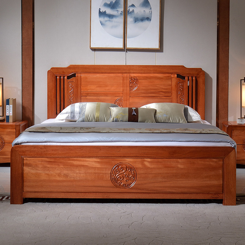 实木床新中式红木双人床1.5米1.8米储物床主卧花梨木大床别墅家具
