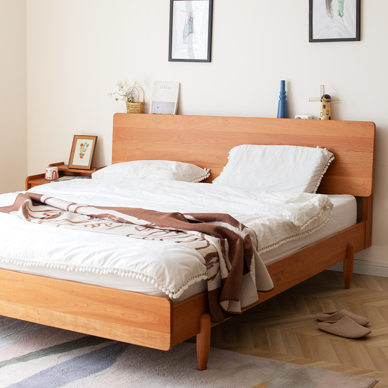 原点生活樱桃木双人床实木床北欧简约日式1.5米单人床白橡木1.8米