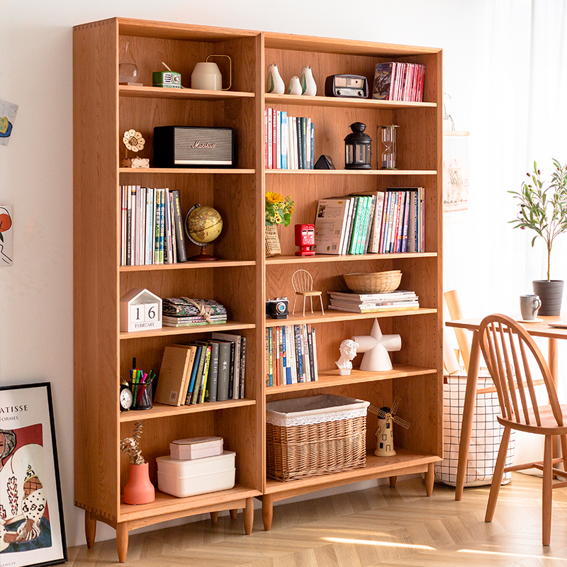 原点生活樱桃木书柜实木书架家用简约单个多层日式可调节储物柜