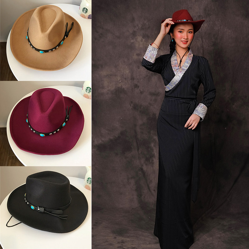 藏族藏式帽子民族风西藏遮阳帽毛呢太阳帽男女款毡帽防晒帽男女款