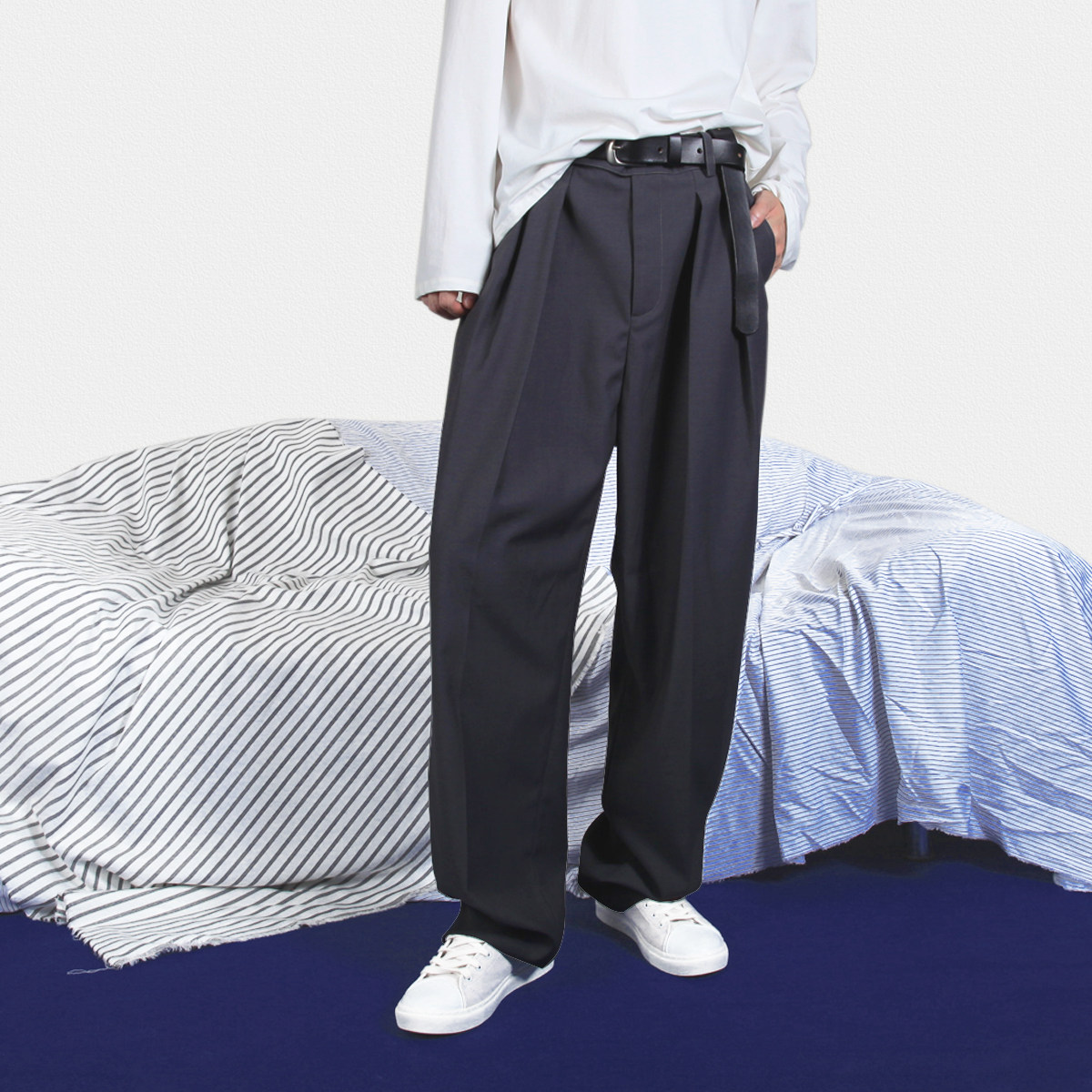 佐录垂感阔腿裤男复古双褶西裤宽松休闲堆脚拖地加长高支抗皱