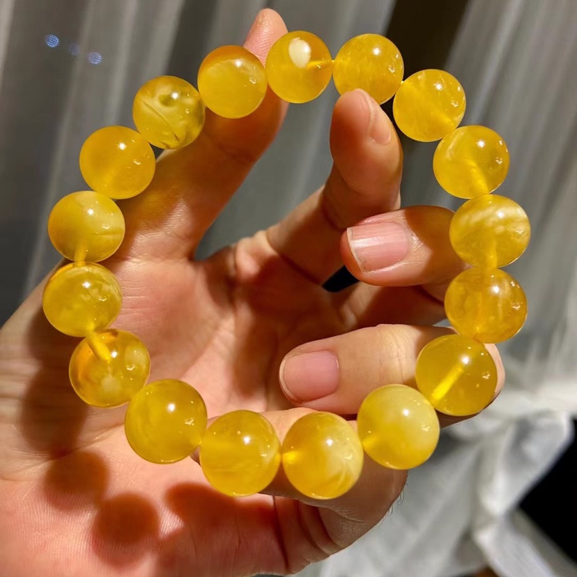 12mm天然无优化无灌胶无烤色无杂无裂金绞蜜蜜蜡单圈手串