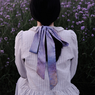 《迷雾阳光》小众紫色编发发带法式蝴蝶结头绳飘带铝丝发带发饰