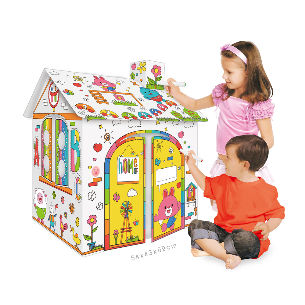 DIY Coloring cardboard playhouse 可涂鸦房子儿童玩具母婴用品