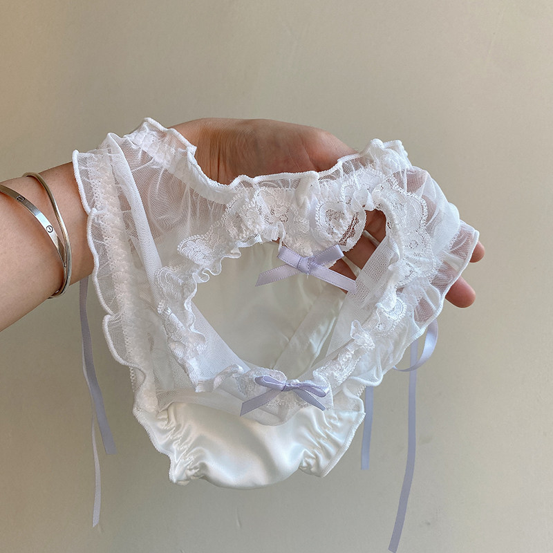 纯欲性感~白色情调少女蕾丝镂空爱心蝴蝶结低腰绑带三角裤小内裤