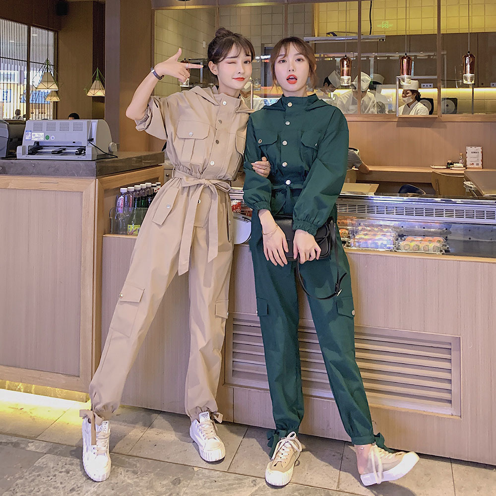 Real shot spring and autumn new pattern Korean Edition Paige Show thin Long sleeve Coveralls trousers work clothes suit Hooded Conjoined clothingin the Women's clothing/Boutique , Pants , Casual pants category - from Buy2taobao.com to provide professional Taobao agent buy service