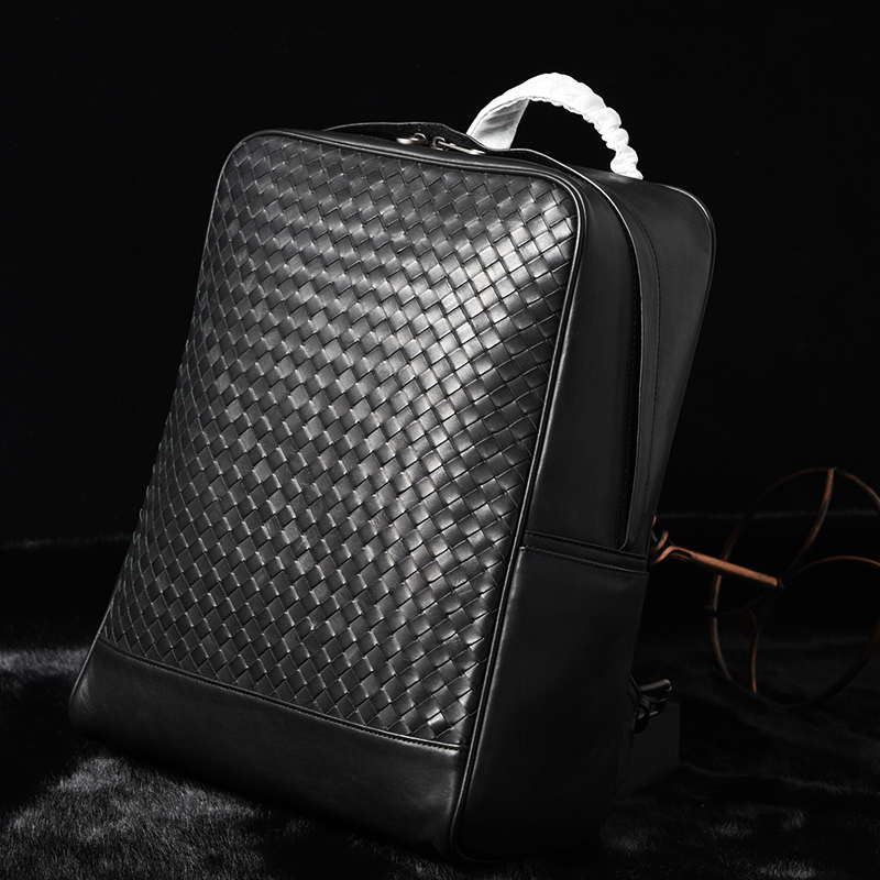 jia bv背包男双肩包男士包潮牌街头潮流休闲真皮大格编织男包全皮