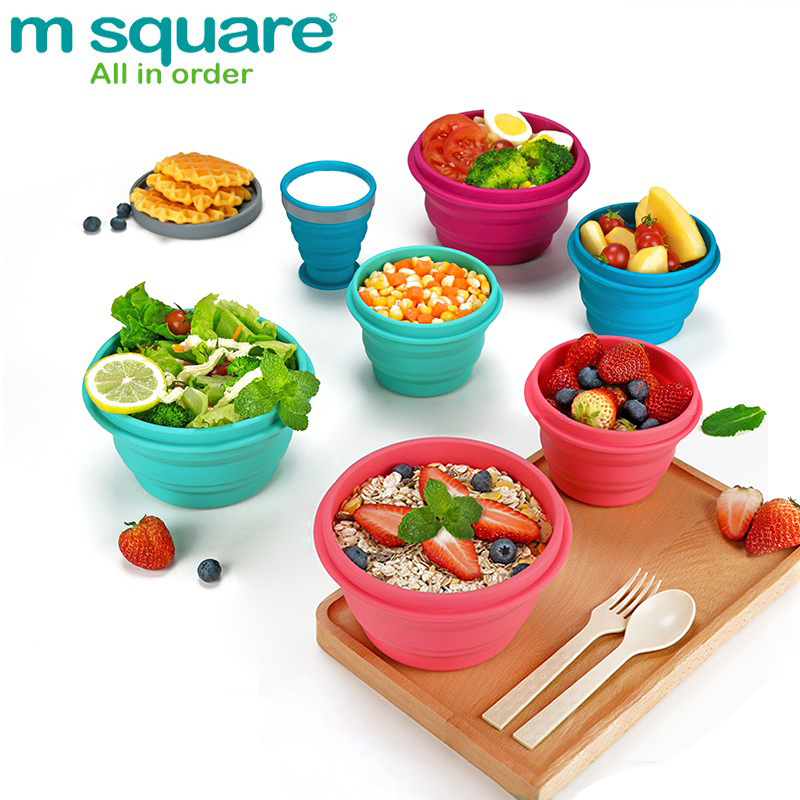 m square硅胶折叠碗旅行便携野餐用品餐具泡面碗伸缩水杯旅游饭盒