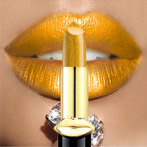 鎏金色口红叠加金属色硫磺金色闪闪发光亮晶晶黄色唇彩舞台妆欧.