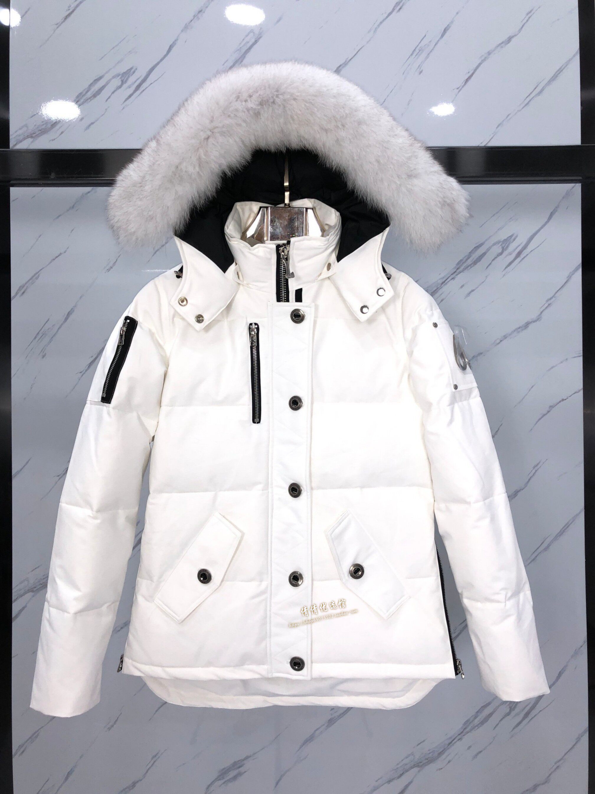 加拿大秋冬季剪刀羽绒服女大毛领加厚工装男moose外套银狐毛滑雪