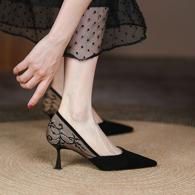 71￥55折后价￥398淘宝新品卓诗尼春夏新款高跟鞋女细跟法式百搭黑色