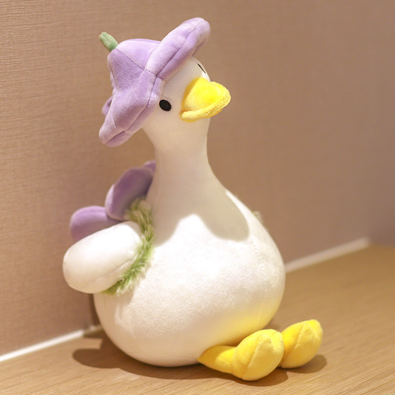 小鸭子毛绒玩具鸭鸭玩偶花朵帽子鹅抱着睡觉玩偶送女孩子生日礼物