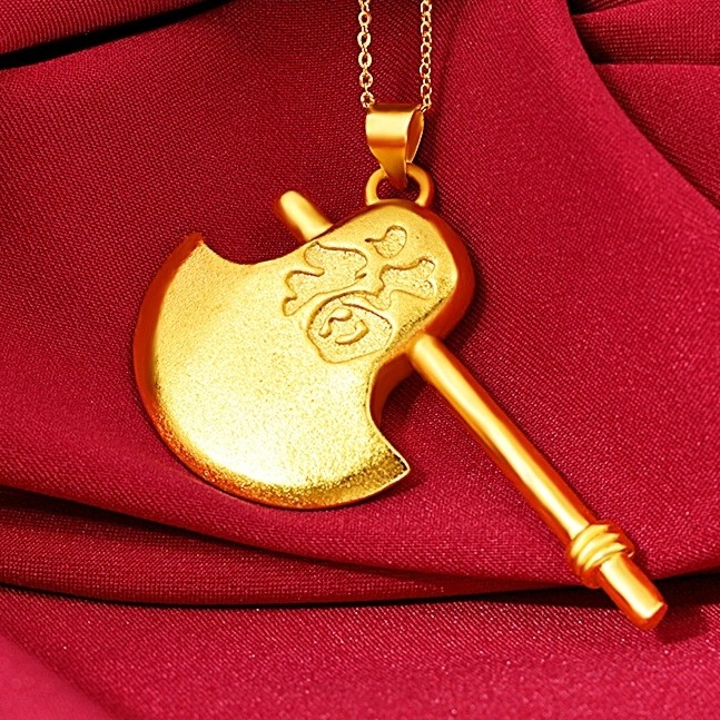 外贸新款铜镀金饰品男仿黄金福字斧头吊坠民族风沙金挂坠专柜同款