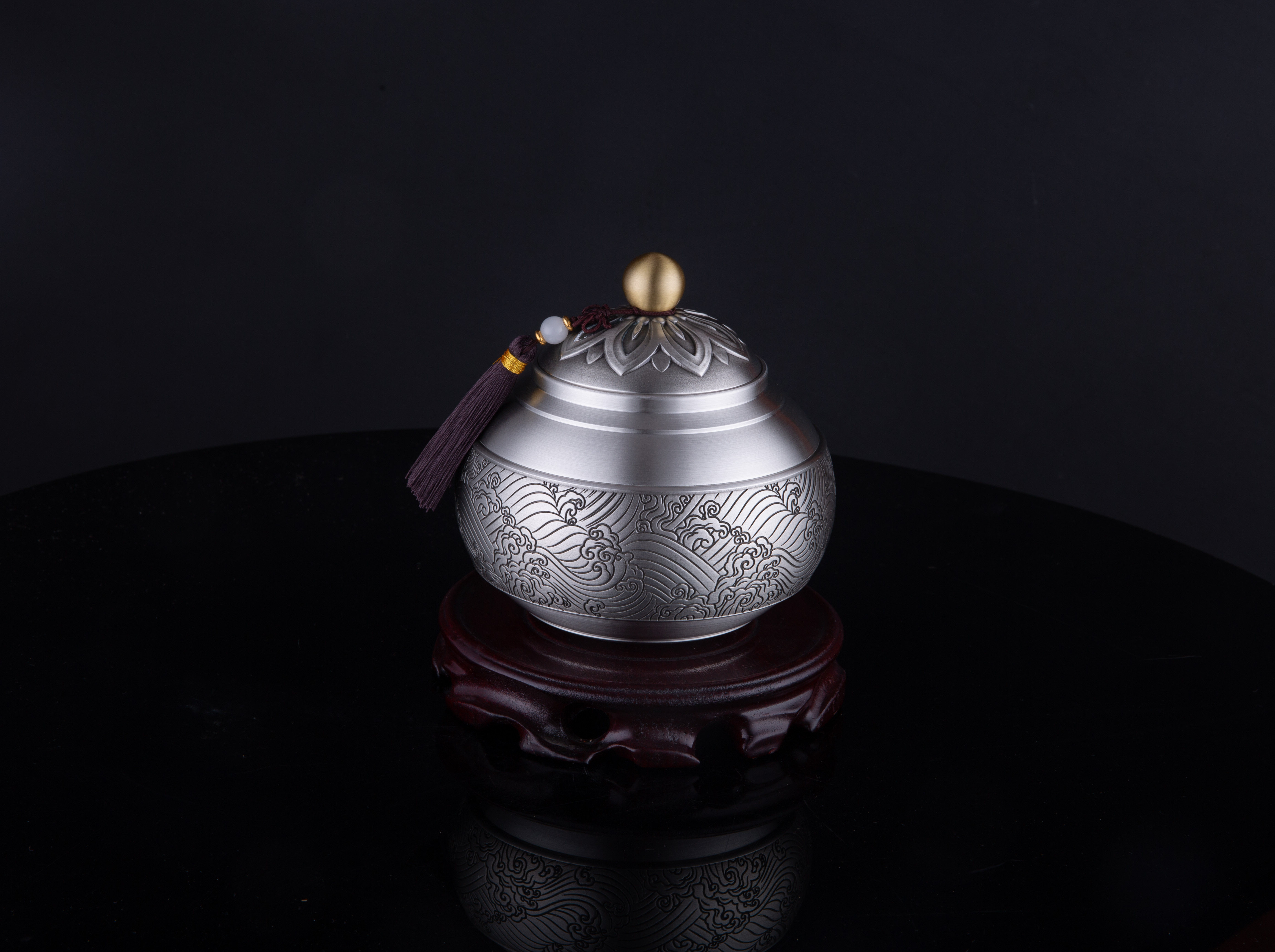 新品荣盛达纯锡茶叶罐海阔天空锡罐茶仓茶储储物罐锡制工艺品礼品