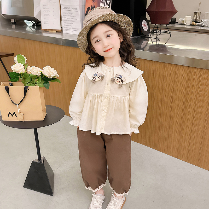 女童春装套装2024新款韩版洋气儿童娃娃衫女宝宝春秋款时髦两件套