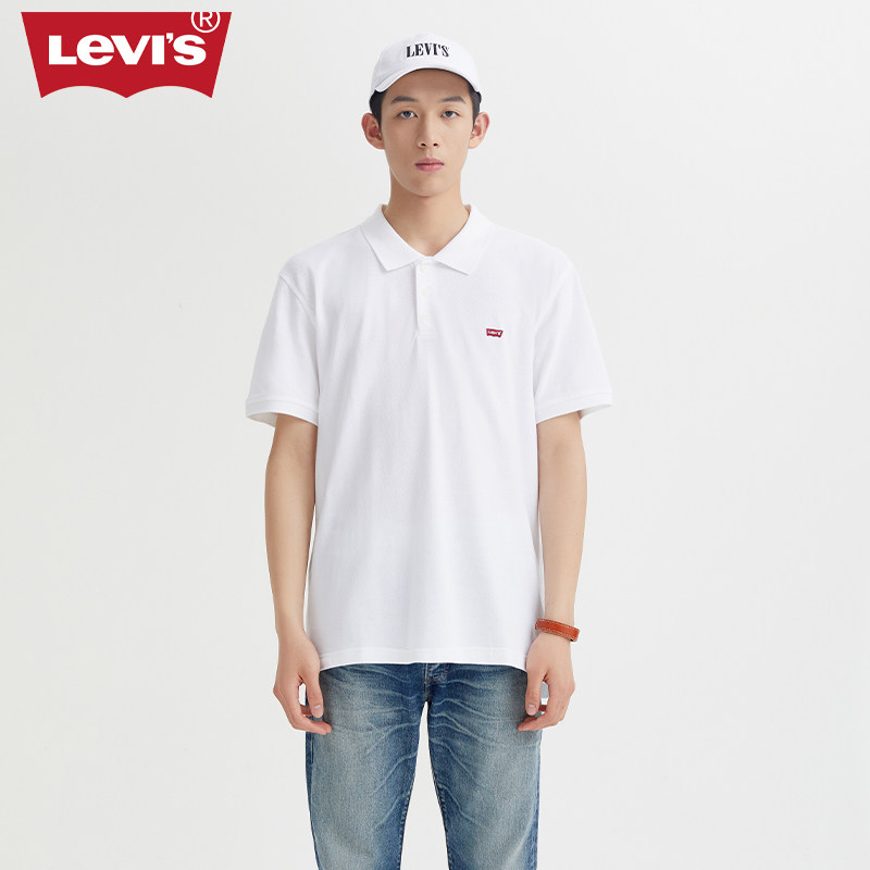 levis李维斯2021年新款男士白色刺绣纯棉polo短袖t恤35883-0003