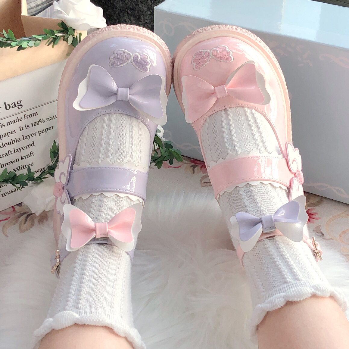 【发货2双】原创鸳鸯lo鞋奶芙蝶亮面漆皮lolita鞋jk女鞋现货